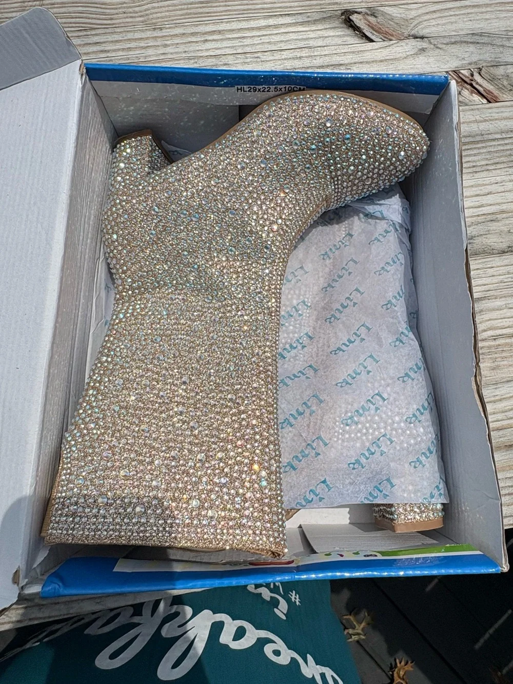 Rhinestone Tall, Round Toe, Chunky Low Heel Girls Boots Size 4